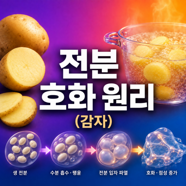 감자는 왜 삶으면 부드러워질까? 전분 호화 원리 6 전분호화 원리(감자)